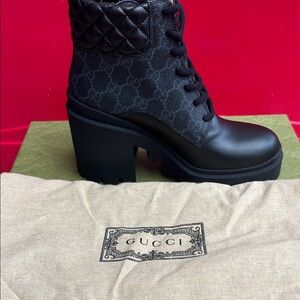 Gucci Black Quilted Lace-Up Boots